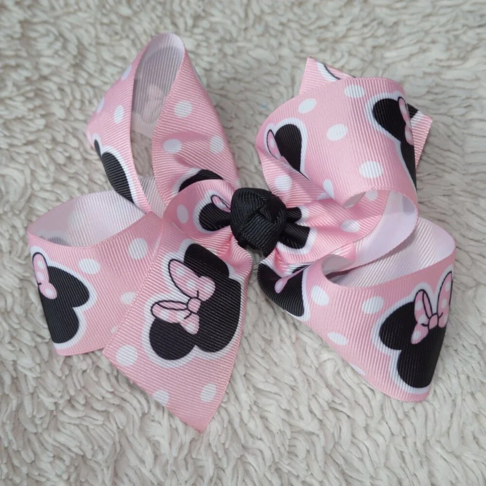 Pink Polka Dot Disney Minnie Mouse Ribbon Hair Bow with Alligator Clip